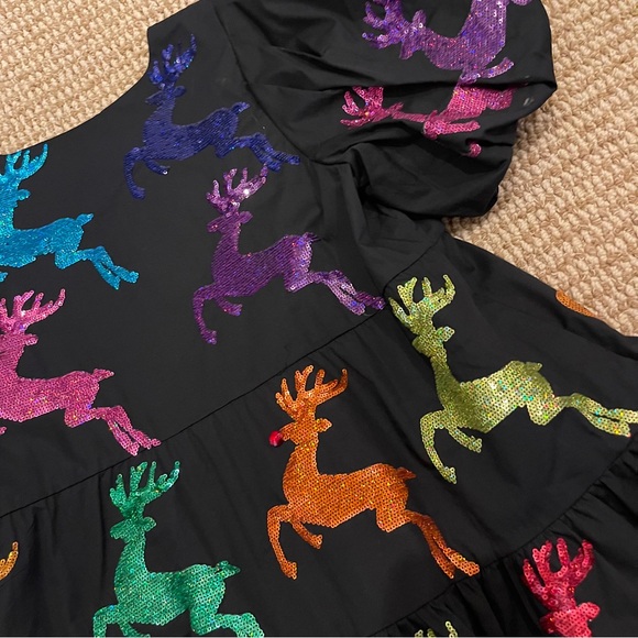 Queen of Sparkles Rainbow Scattered Sequin Reindeer Dress Small - Picture 8 of 11